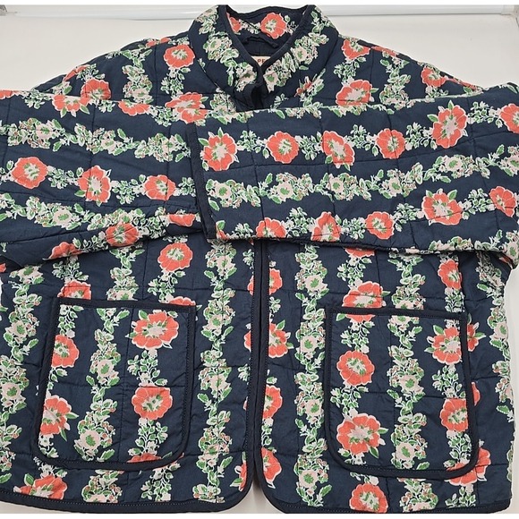 Free People Chloe Floral-Print Quilted Cotton Jacket Blue M Cottagecore Y2K - Picture 6 of 9